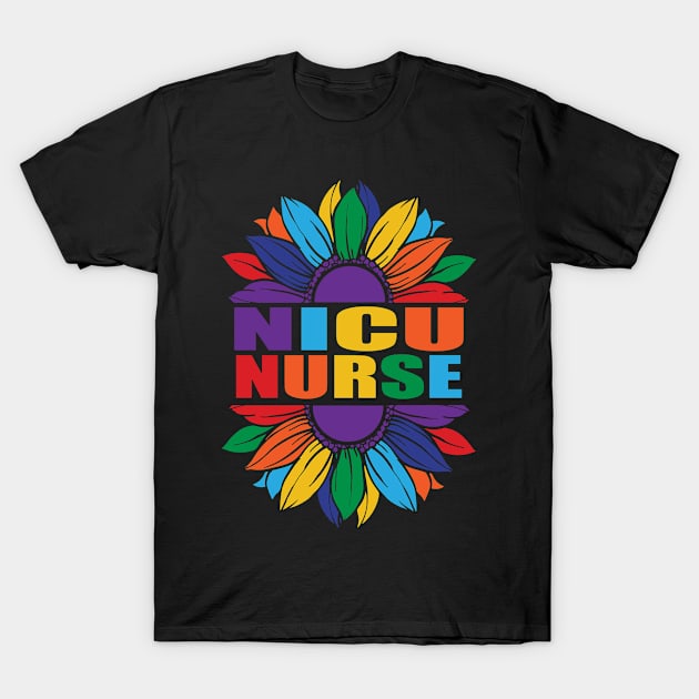 NICU Nurse Rainbow Sunflower LGBT Cute Nursing Student T-Shirt by Jas-Kei Designs